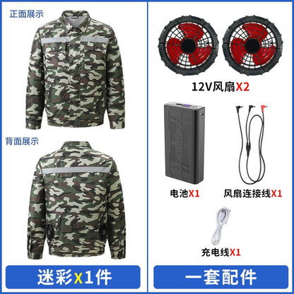 Cross-Border Cooling Air-Conditioning Clothing with Reflective Strips and Fan Cooling Clothing for Men and Women Labor Protection Summer Outdoor Work Clothes