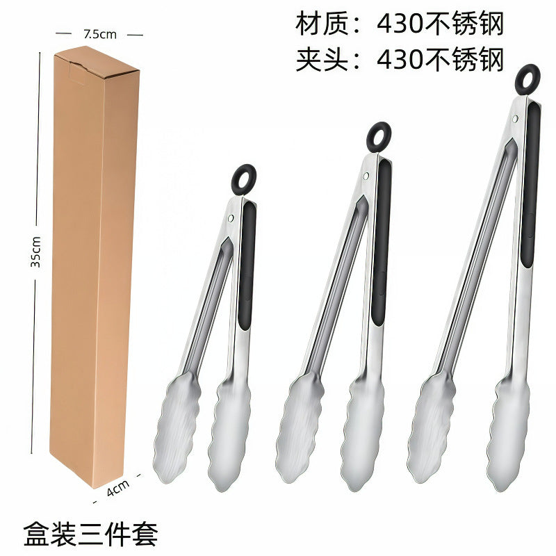 Cross-Border Silicone Clips, High Temperature Resistant Kitchen Anti-Scalding Barbecue Barbecue Clips, Food Clips, Household Stainless Steel Steak Clips