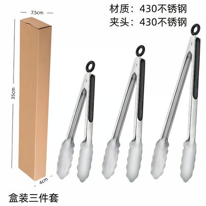 Silicone Clips for Kitchen Non-Stick Pans, Anti-Scalding and High Temperature Resistance, Household Barbecue and Steak Special Set, Stainless Steel Food Clips