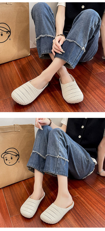 New Foreign Trade French Niche Hollow Toe Half Slippers for Women Summer Cross-Border Wear Roman Style Soft-Soled Mule Shoes