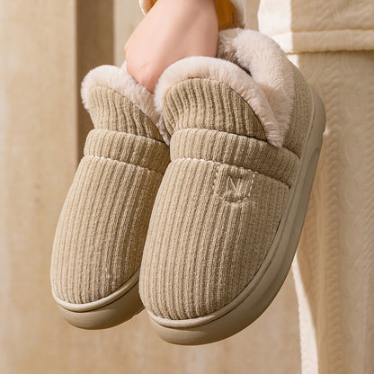 Letuo's New Winter Bag-Heeled Cotton Shoes for Women, Home Indoor and Outdoor Thick-Soled Non-Slip Soft-Soled Couple's Furry Shoes for Men