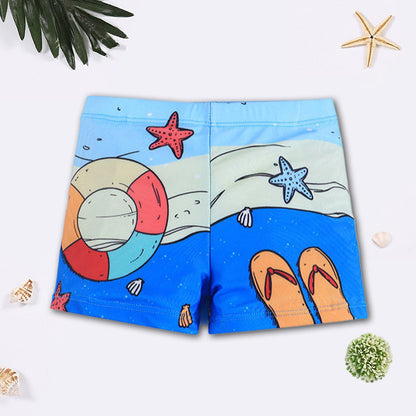Children's Swim Trunks Boys Swimsuit Small, Medium and Large Children's Cartoon Printed Baby's Flat-Corner Swim Trunks Quick-drying Cross-border New