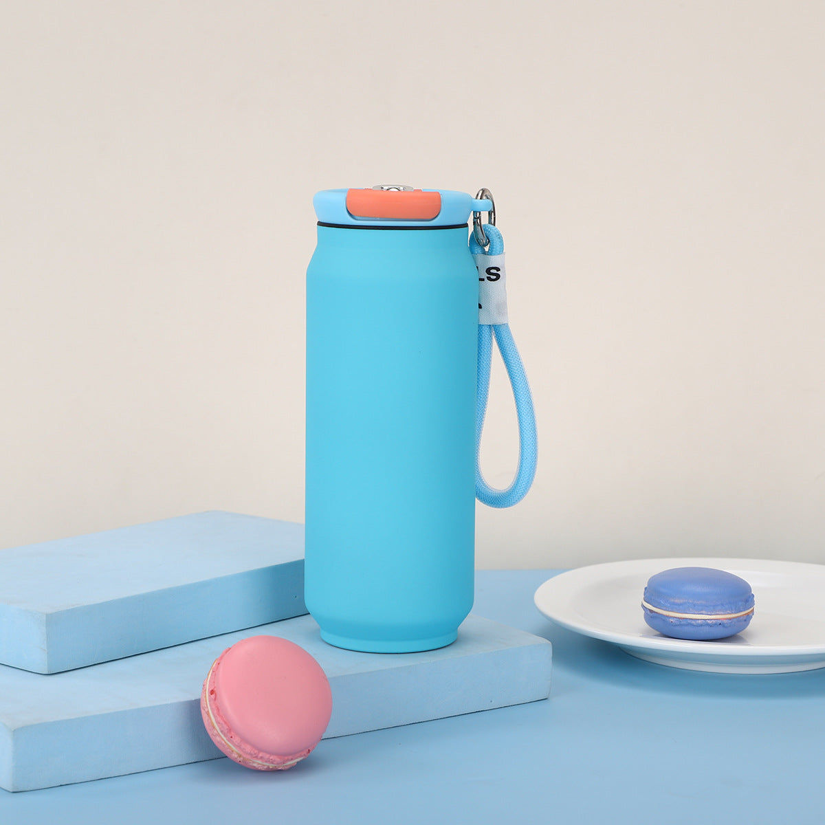 New Style 304 Stainless Steel Thermos Outdoor Portable Cans Lanyard Accompaniably Cups Solid Color Household Straight Water Cup