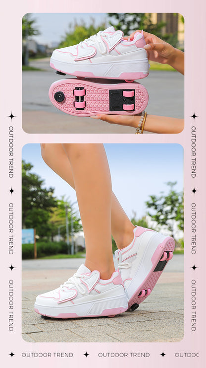 Teenagers Roller Skating Shoes for Girls and Students with Brake Button Pulley Sports Shoes That Can Walk and Glide