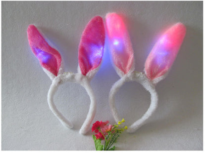 Led Light-Up Plush Bunny Ears Headband for Kids with Light-Up Hair Clip Decoration for Party Performance Props Styling