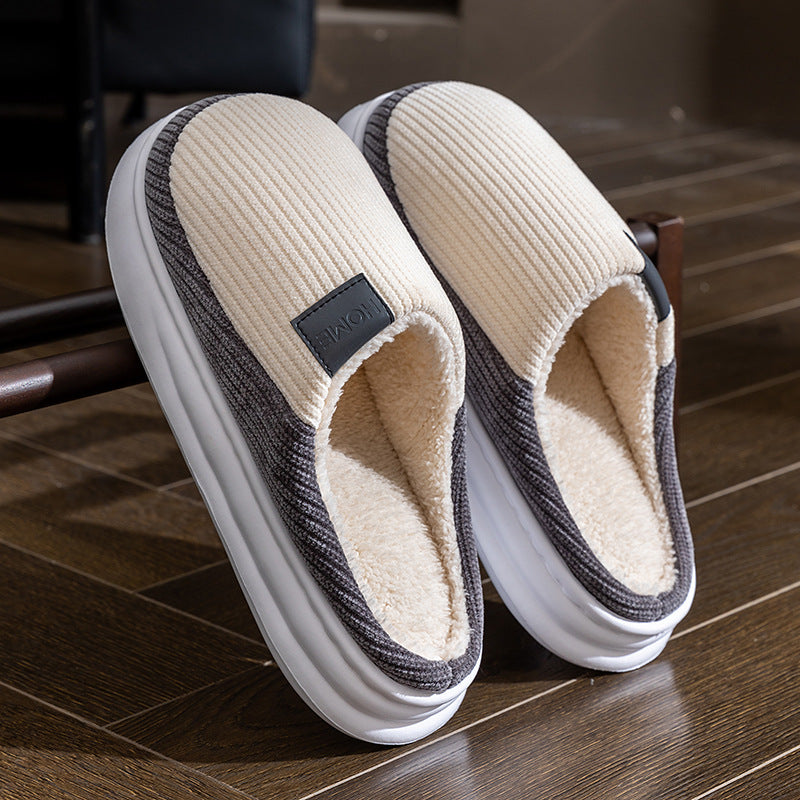 Non-Slip Simple Cotton Slippers for Men in Winter 2025 New Indoor Home Warm Plush Thickeneded Cotton Slippers for Women to Wear Outside