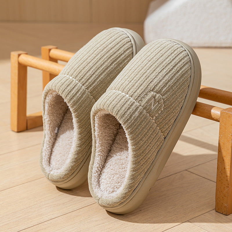 Women's Thick-Soled Winter Non-Slip Couple Indoor Warm Home Slippers with Fur for Men and Women