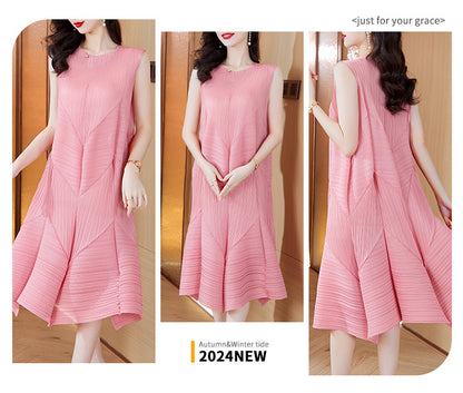 High-End Elegant Pleated Dress for Women, 2026 Summer New French Style Short-Sleeve Floral Dress