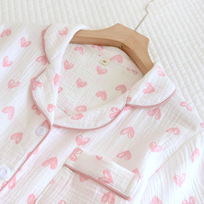 Various Style Spring and Summer Cotton Crepe Pajamas Sweet Three-Piece Short-Sleeved Trousers Spring and Autumn Loose Casual suit