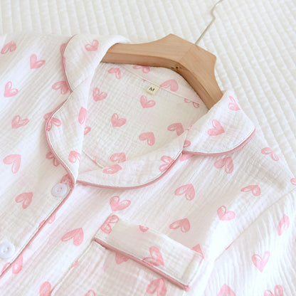 Various Style Spring and Summer Cotton Crepe Pajamas Sweet Three-Piece Short-Sleeved Trousers Spring and Autumn Loose Casual suit