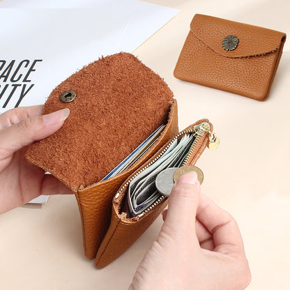 First Layer Cowhide Zipper Small Wallet Korean Style Simple Mini Keychain Coin Storage Bag Genuine Leather Coin Purse for Women