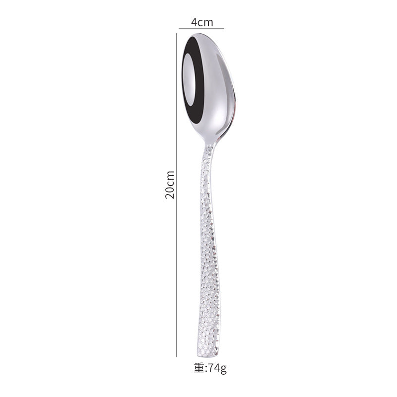 Cross-border 304 Stainless Steel Knife, Fork and Spoon Tableware Hotel Western Food Square Handle Thickened Water Cube Hammer Steak Knife, Fork and Spoon