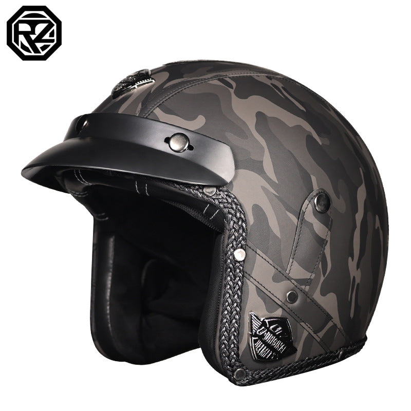 3C Certification Retro Prince Cruise Motorcycle 3/4 Helmet Half Helmet Scoop Helmet Leather Helmet Safety Four Seasons
