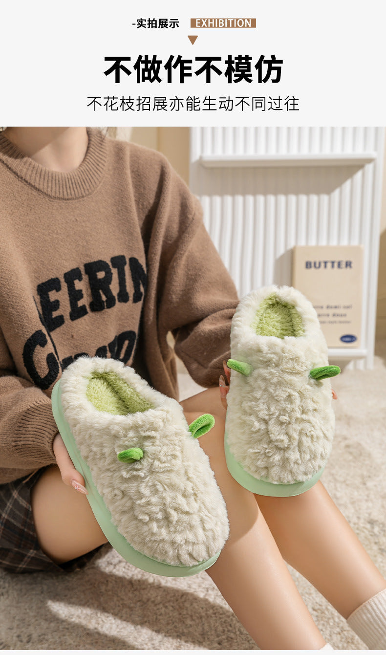 Cotton Slippers for Women, Cute Girly Heart, Indoor Home, Non-Slip, Warm, Couple Style, Dormitory Wearable Slippers for Men, Autumn and Winter