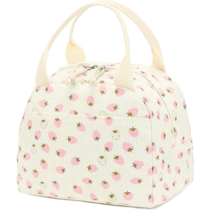 Cross-Border New Product Corduroy Printed Portable Lunch Bag Large Capacity Travel Picnic Ice Bag Work Insulation Bag