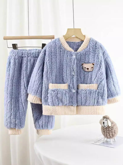 Boys and Girls Pajamas Cotton Velvet Home Clothes Autumn and Winter Children's Winter Pajamas Western Style Thickened Pajamas