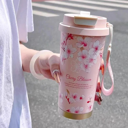316 stainless steel lily of the valley coffee cup girls high color value double drinking straw cup car gift cup customization