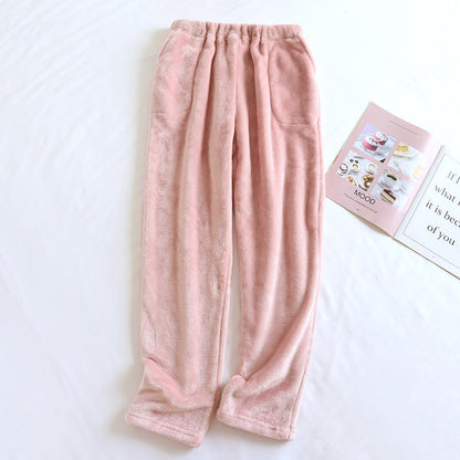 Flannel Women's Pajama Pants Fall/Winter Men's Loose Warm Simple New Couple's Home Pants Pants Winter One-Piece Hair