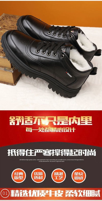Genuine Leather leather broken size leak-picking men's cotton shoes dad shoes winter fleece-lined warm cotton leather shoes men's high-top cotton shoes