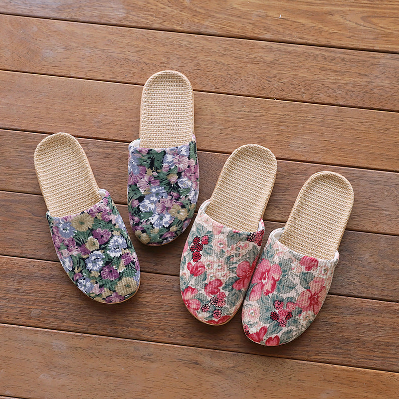 Baotou Spring & Fall Indoor Comfortable and Breathable Linen All Year Round Home Fabric Sandals for Women and Couples Floor Soft Bottom Home