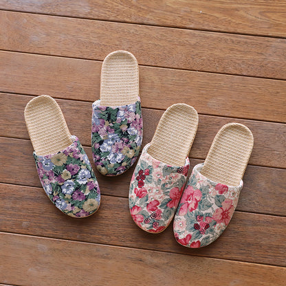 Baotou Spring & Fall Indoor Comfortable and Breathable Linen All Year Round Home Fabric Sandals for Women and Couples Floor Soft Bottom Home