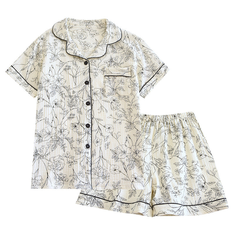 New pajamas women's summer cool pure cotton crepe vest suit outdoor home wear summer wholesale