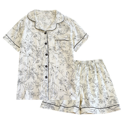 New pajamas women's summer cool pure cotton crepe vest suit outdoor home wear summer wholesale