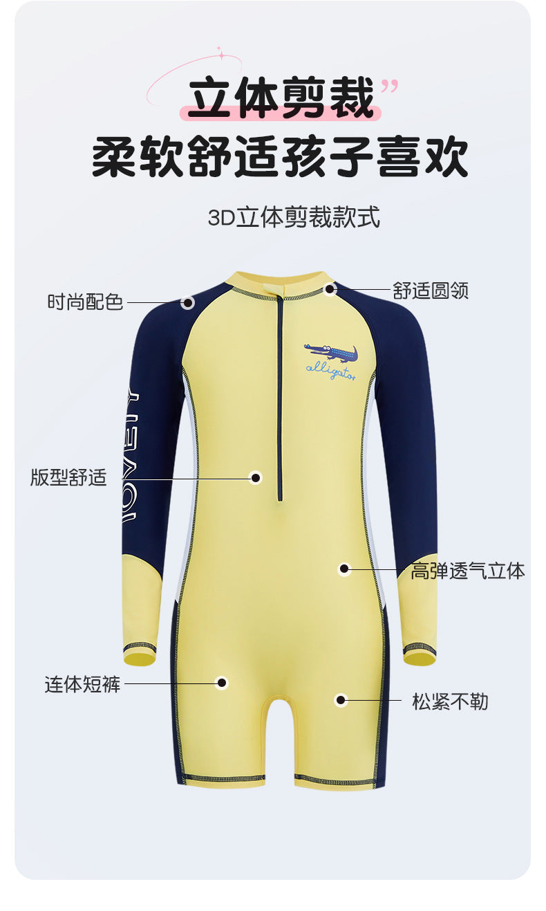 Summer New Children's Swimsuit Big Children's Long-sleeved Sunscreen Suit Boy's Swimsuit Comfortable Fit Student's Swimsuit