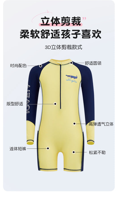 Summer New Children's Swimsuit Big Children's Long-sleeved Sunscreen Suit Boy's Swimsuit Comfortable Fit Student's Swimsuit