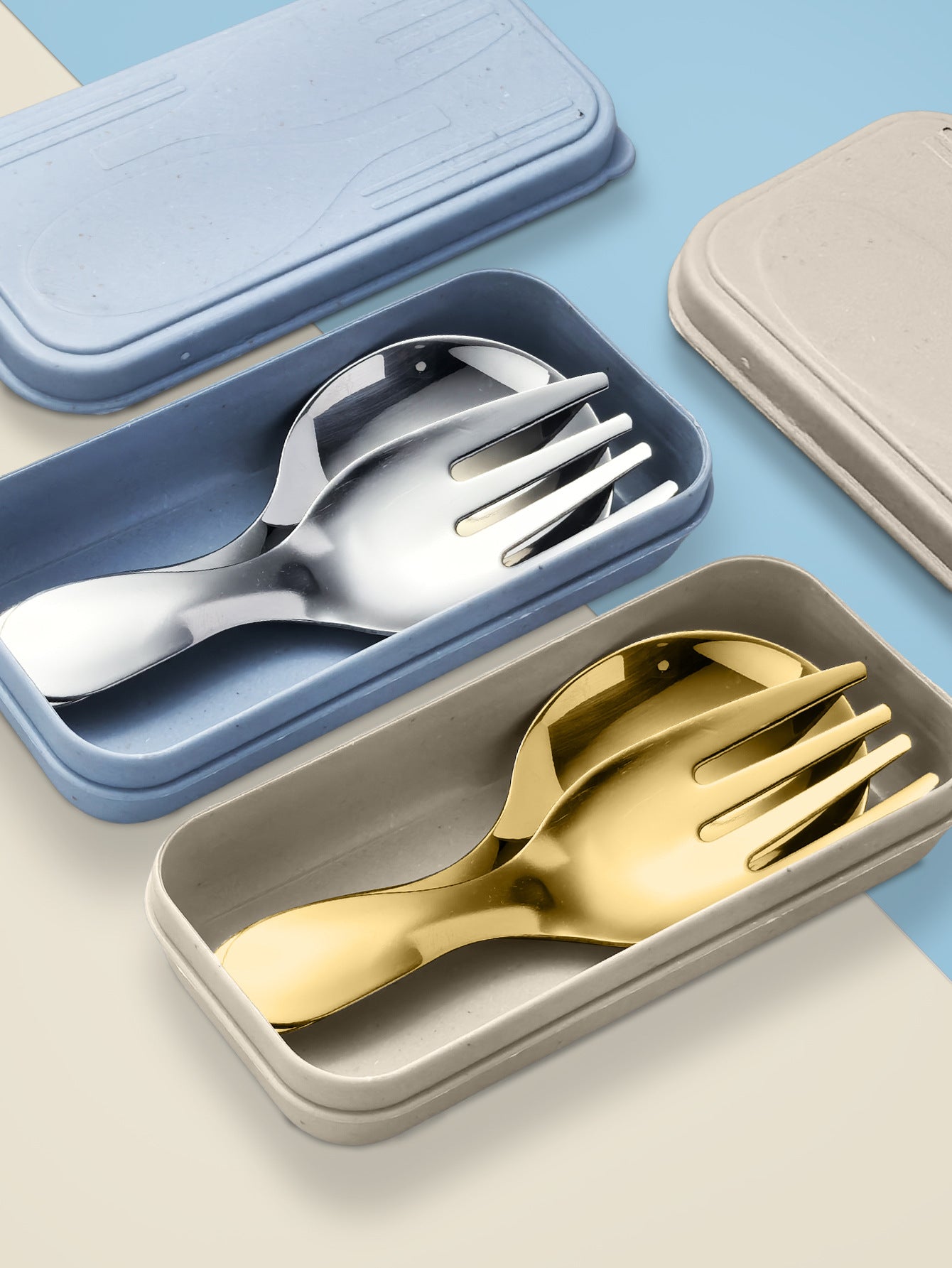 Stainless Steel Portable Spoon and Fork Set Children's Rice Spoon Dessert Spoon Fruit Fork Short Handle Fork Spoon Mini Tableware