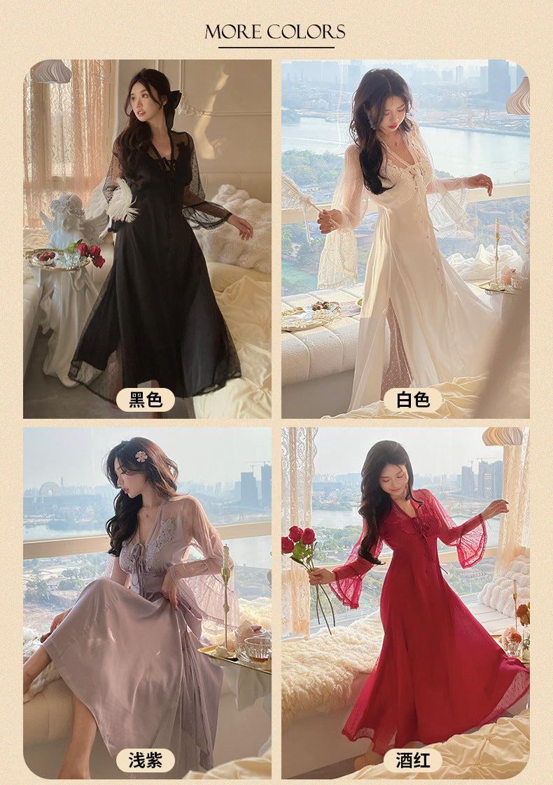 Sexy Pajamas Women's dress Ice Silk French Court with Chest Pad Pure Desire Fairy Nightdress 2025 New Summer