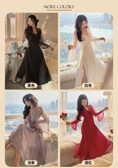 Sexy Pajamas Women's dress Ice Silk French Court with Chest Pad Pure Desire Fairy Nightdress 2025 New Summer