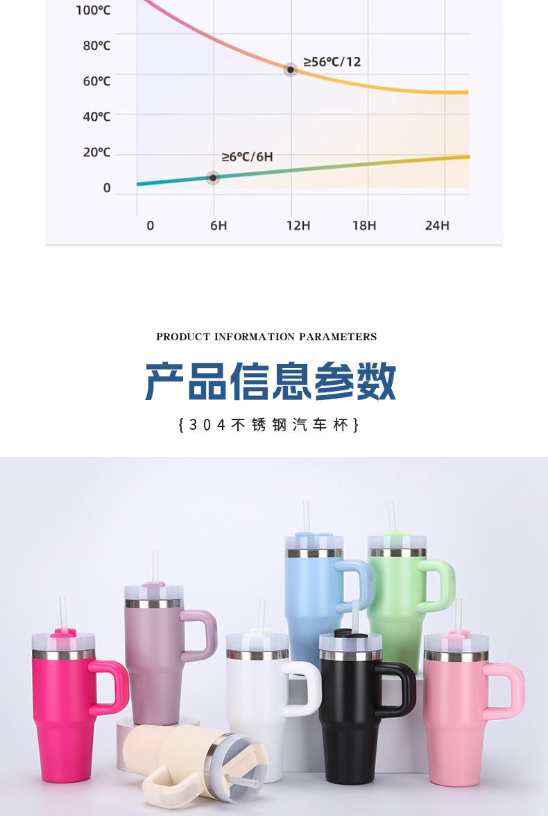 14oz Large-Capacity Handle Car Cup 304 Stainless Steel Thermal Insulation Ice Cup Outdoor High-Looking Straw Cup