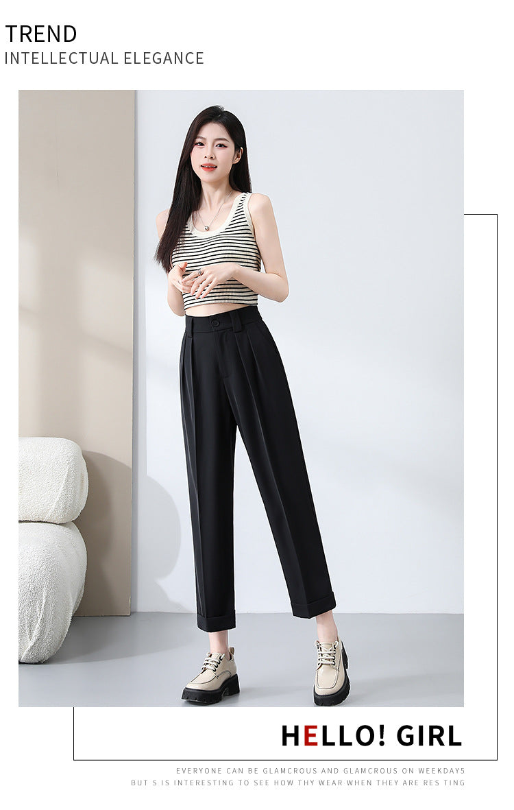 New Style Ice Silk Suit Pants for Petite Women, Cropped Straight-Leg Pants, Summer Thin Cigarette Pants, Free Shipping