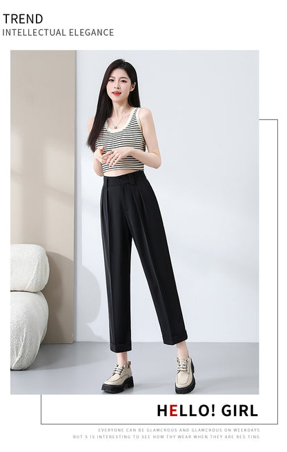 New Style Ice Silk Suit Pants for Petite Women, Cropped Straight-Leg Pants, Summer Thin Cigarette Pants, Free Shipping