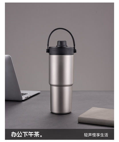 Cross-border high-value 316 stainless steel thermos cup large-capacity double-drink ceramic liner car cup portable handle cup
