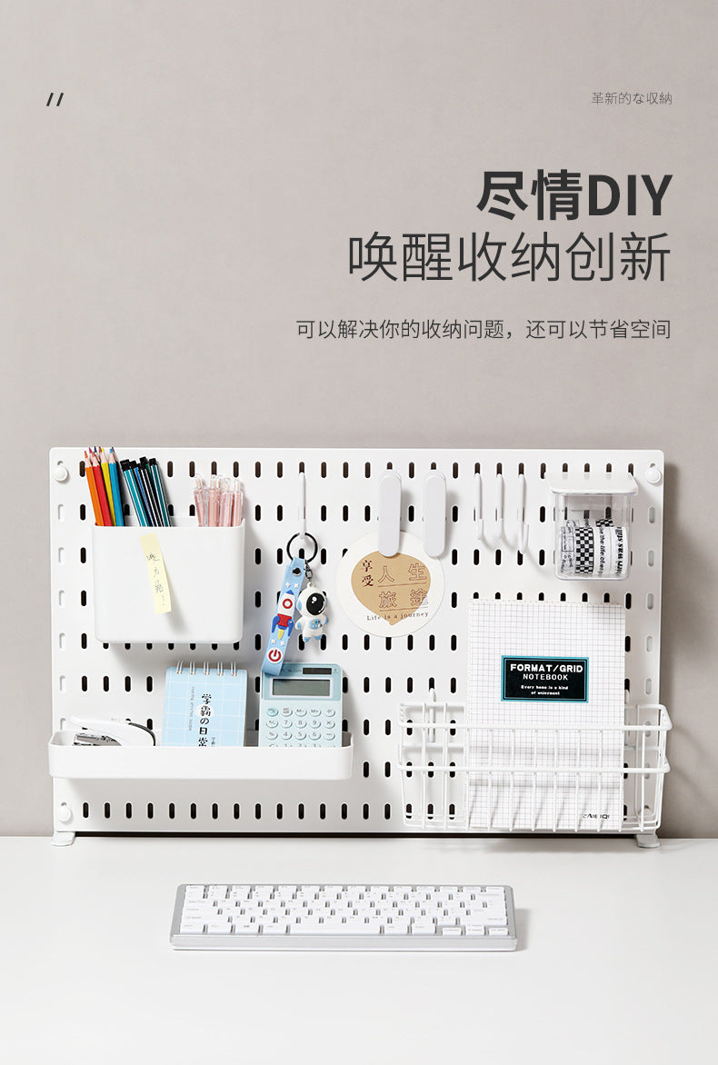 Desktop Perforated Board Storage Rack Organizer Office Partition Workstation Desk Stationery Organizer Shelf No Drilling Required