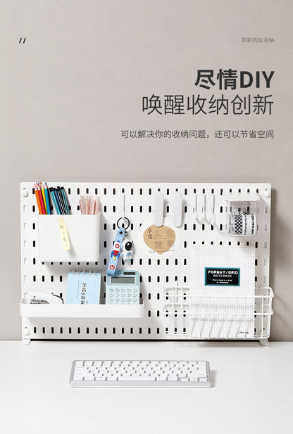 Desktop Perforated Board Storage Rack Organizer Office Partition Workstation Desk Stationery Organizer Shelf No Drilling Required