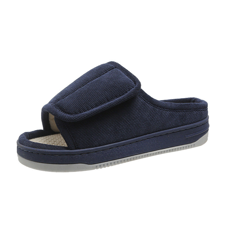 Factory direct wholesale Velcro loose feet wide fat swollen adjust middle-aged men's and women's cloth shoes linen slippers foreign trade