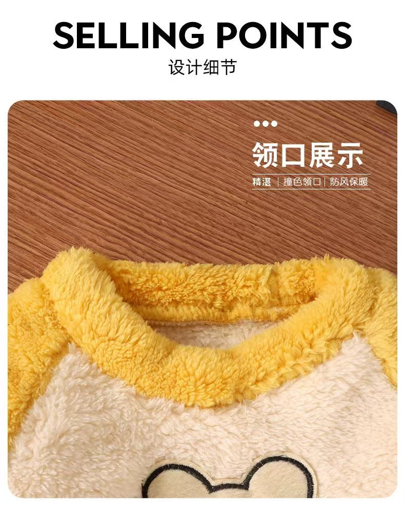 New Kidsren's Flannel Pajamas Set Autumn and Winter Boys and Girls Coral Velvet Thickeneded Home Clothes Two-piece Set