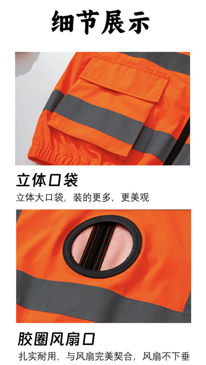 New Cooling Air-Conditioning Clothing, Reflective Long-Sleeved Work Clothes with Three Fans, Labor Protection Clothing, Outdoor Sun Protection Duty Clothing