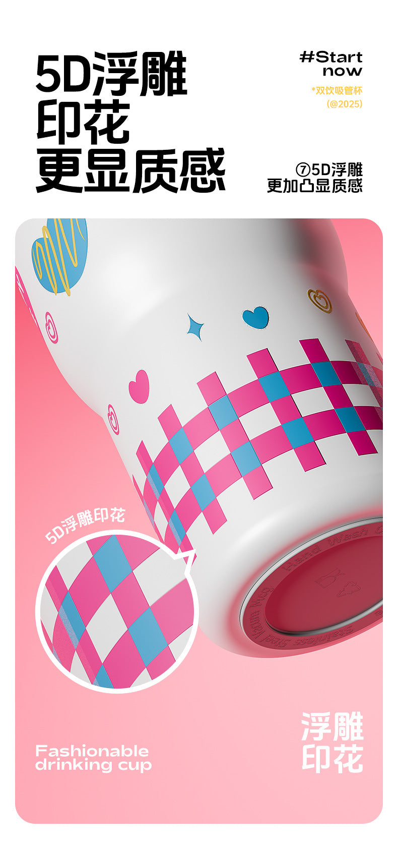 New Model Giant Double Drinking Straw Thermos Cup, Large Capacity Water Bottle for Women, High Aesthetic Value, Ice-Retaining with Handle