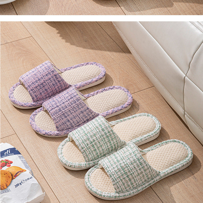 Linen Slippers for Women Spring & Fall Sweat-Absorbent Home Silent Japanese Cotton and Linen Indoor Non-Slip Breathable Slippers for Men All Seasons Wholesale