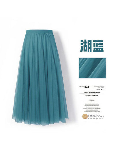 Mesh Skirt Long Skirt Mid-length A- line Skirt Summer Square Dance Skirt 720 Degree Large Swing Skirt in stock Hair