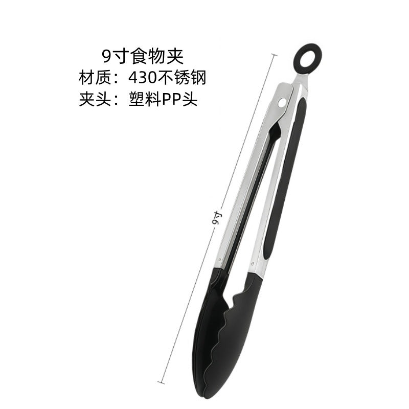 Cross-Border High-Temperature Resistant Steak Grilling Tongs 430 Stainless Steel Anti-Scalding Thickened Barbecue Tongs Kitchen Tools Food Tongs