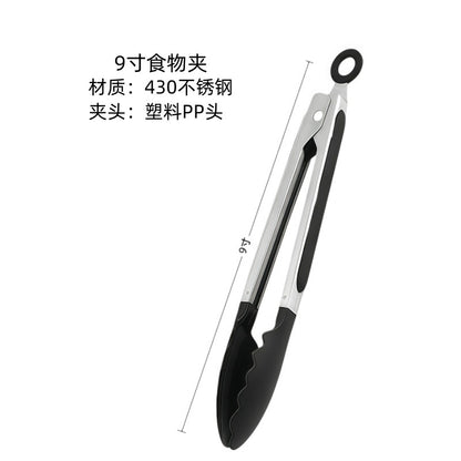 Cross-Border High-Temperature Resistant Steak Grilling Tongs 430 Stainless Steel Anti-Scalding Thickened Barbecue Tongs Kitchen Tools Food Tongs