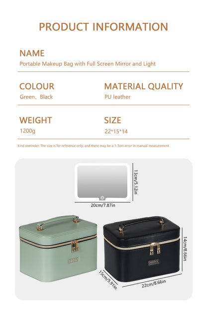 Cross-Border Led Mirror Travel Makeup Bag, Makeup Mirror, Cosmetics Portable Large-Capacity Makeup Case, Hand-Held Beauty Bag