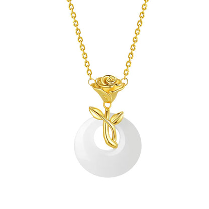 Classic S925 Sterling Silver Necklace for Women, New Chinoiserie Rose and Field Jade Pendant, Simple Accessible Luxury Niche Accessories