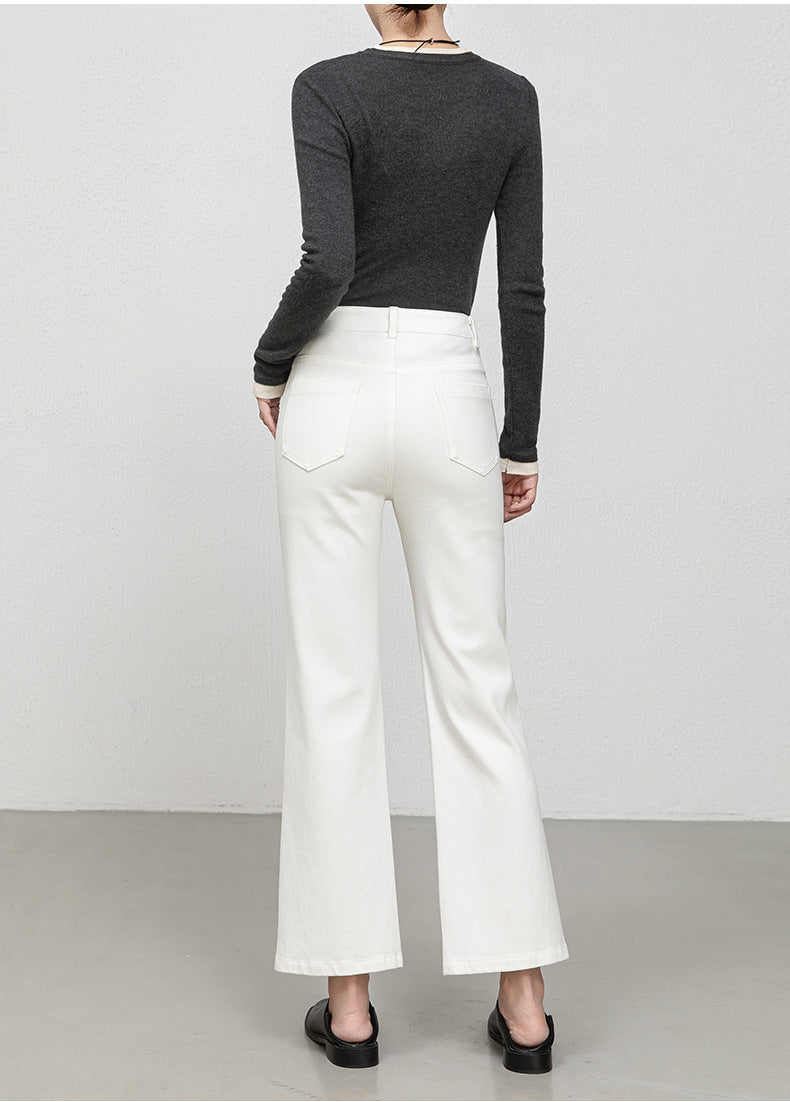 Miaoyu Nine-Point Flared Pants for Women, High-Waisted, Slimming, Nine-Point Jeans, Spring 2026, Four-Way Stretch Bell-Bottom Pants
