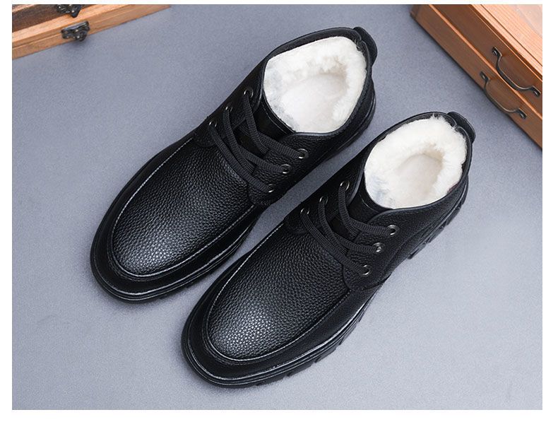 [Wool lining] Winter cotton shoes men's middle-aged and elderly casual leather shoes fleece-lined thick warm cold-proof dad shoes